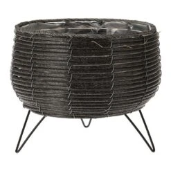 KOOPMAN Anthracite Basket Planter With Legs 23cm