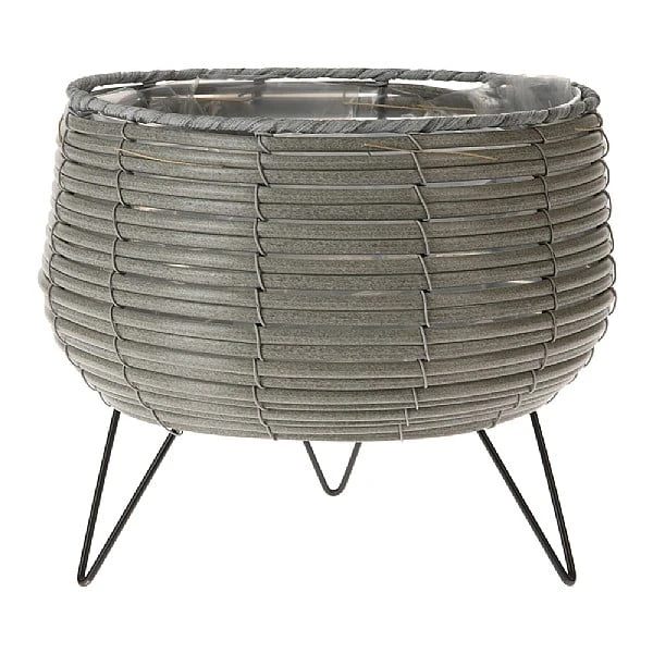 KOOPMAN Light Grey Basket Planter With Legs 23cm 3 KOOPMAN Light Grey Basket Planter With Legs 23cm