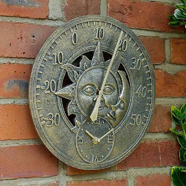 Outside In Sun & Moon Wall Thermometer & Clock 3 Outside In Sun & Moon Wall Thermometer & Clock