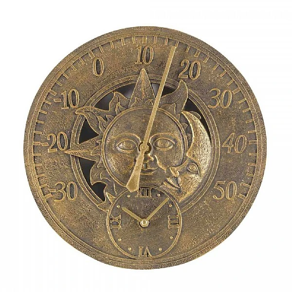 Outside In Sun & Moon Wall Thermometer & Clock 4 Outside In Sun & Moon Wall Thermometer & Clock - Image 2