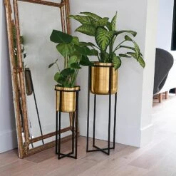 Ivyline Calla Pot Cover Stand Black & Antique Gold (Various Sizes) -Roundupt Store IVCELLABLGO 3